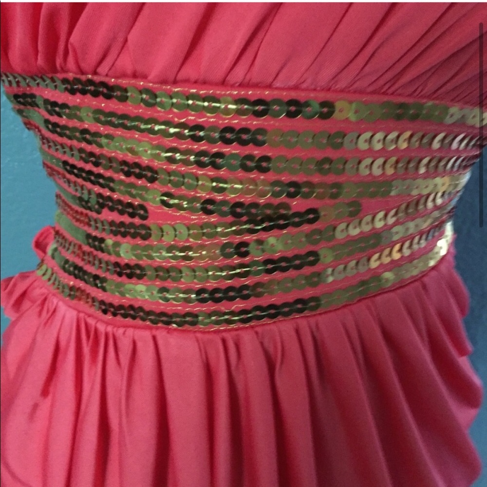 Vintage Bebe Goddess Dress RARE - Coral + Gold Sequin, Small, 2B Bebe - Picture 5 of 11